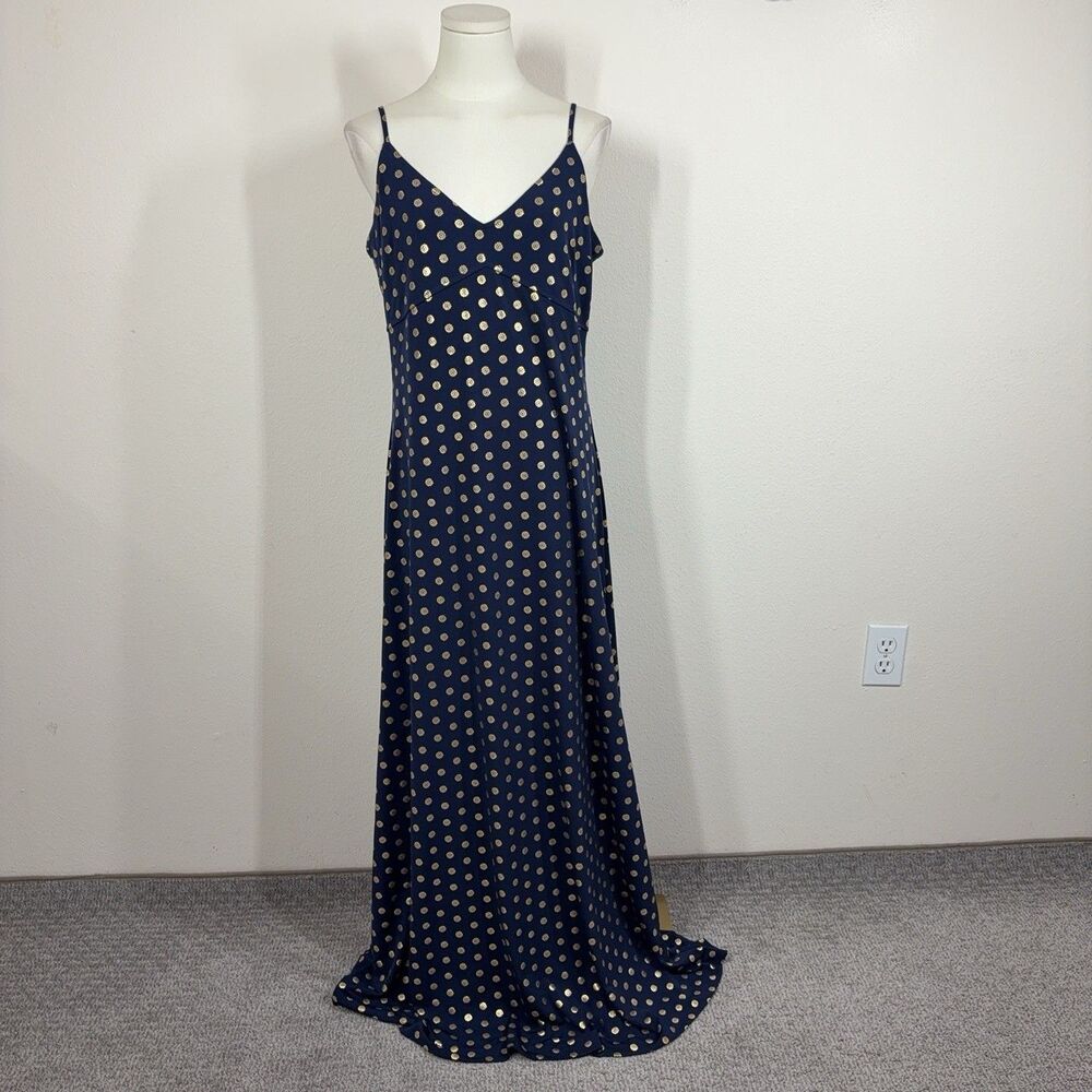 MICHAEL Michael Kors Dress Womens Large Blue Polka Dot Maxi Slip Party Cocktail